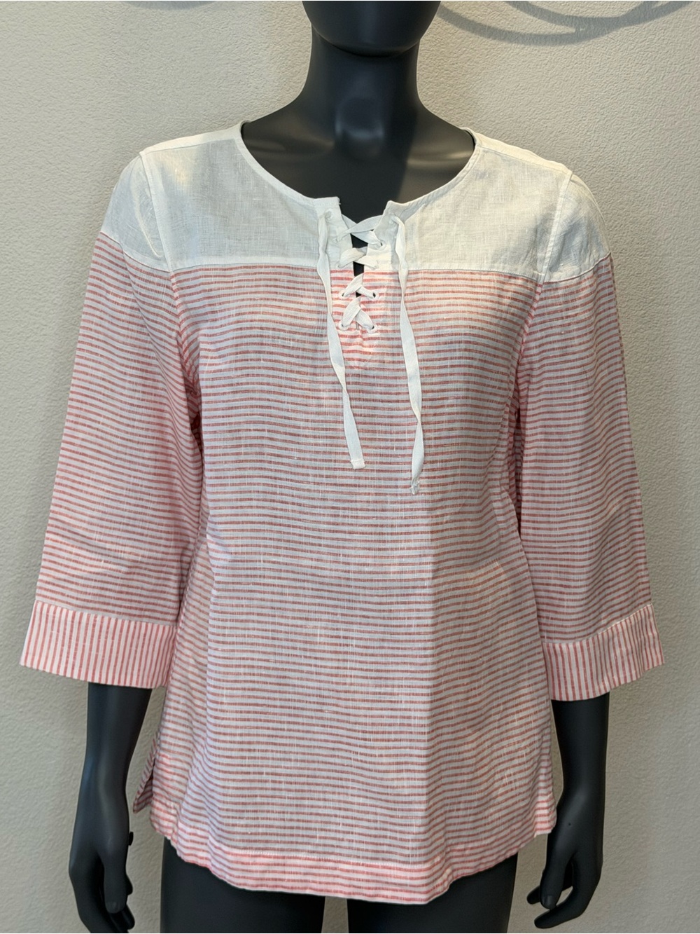 Tommy Bahama Crystalline Waters Lace-Up Linen Top Size M red and white
